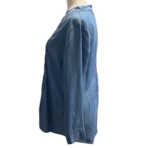 Soft Surroundings Denim Chambray Long Sleeve Pleated Tunic Blouse Top Size PSMAL - Picture 3 of 10